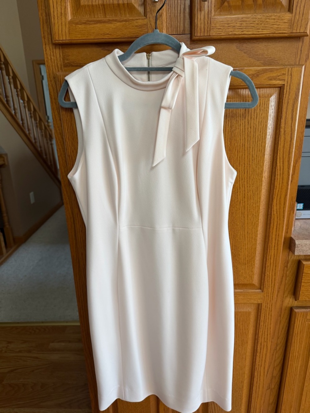 Calvin Klein Sleeveless Bow-Tie Shift Dress in Blush